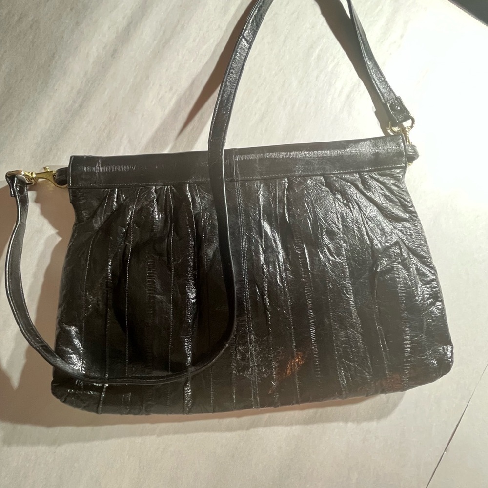 Y2K Whimsigoth genuine eel Vintage Leather shoulder purse clutch old money Blk